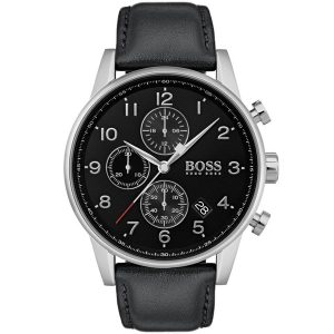Boss Navigator Black Leather Chronograph Men's Watch 1513678