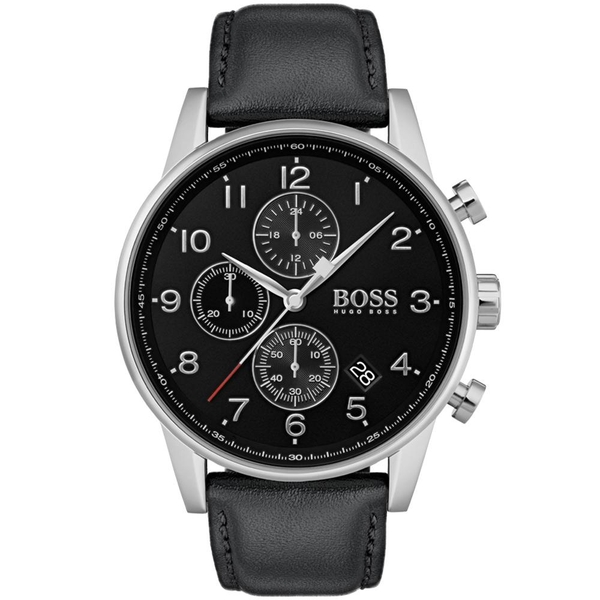 Boss Navigator Black Leather Chronograph Men's Watch 1513678