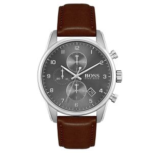 Hugo Boss Brown Leather Grey Dial Chronograph Men's Watch 1513787