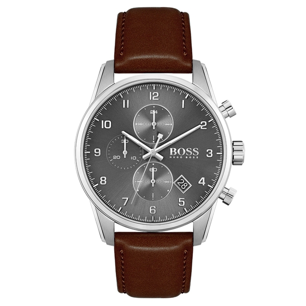 Hugo Boss Brown Leather Grey Dial Chronograph Men's Watch 1513787