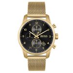 Hugo Boss Gold Steel Mesh Black Dial Chronograph Men's Watch 1513838
