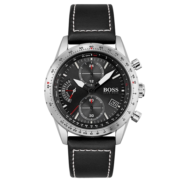 Hugo Boss Pilot Edition Chrono Black Leather Men's Watch 1513853