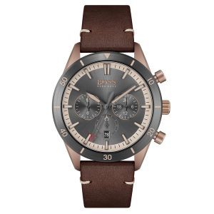Hugo Boss Santiago Dark Brown Leather  Chronograph Men's Watch 1513861