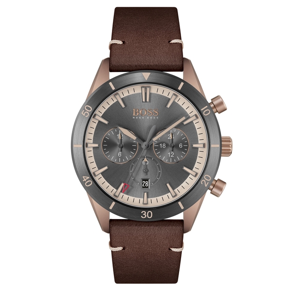 Hugo Boss Santiago Dark Brown Leather Chronograph Men's Watch 1513861