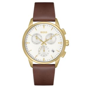 Hugo Boss Brown Leather White Dial Men's Chrono Watch 1513926