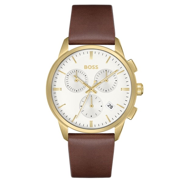 Hugo Boss Brown Leather White Dial Men's Chrono Watch 1513926