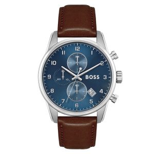 Hugo Boss Brown Leather Blue Dial Men's Chronograph Watch 1513940