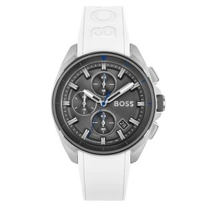 Hugo Boss White Silicone Grey Dial Men's Chrono Watch 1513948