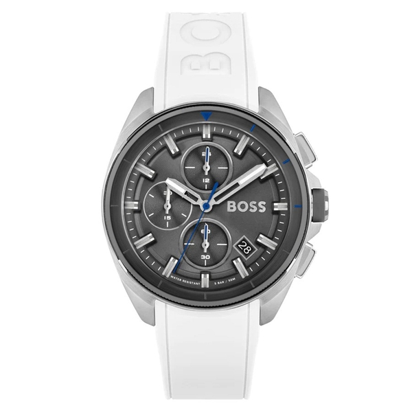 Hugo Boss White Silicone Grey Dial Men's Chrono Watch 1513948