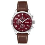 Hugo Boss Brown Leather Red Dial Chronograph Men's Watch 1513988