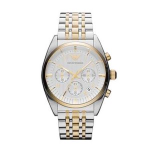 Emporio Armani Classic Silver Dial Two-tone Stainless Steel Chronograph Men's Watch AR0396