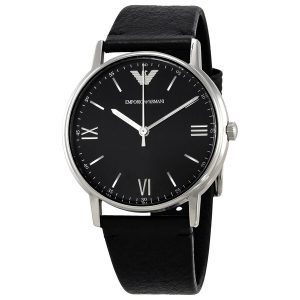 Emporio Armani Kappa Black Dial Black Leather Men's Watch AR11013
