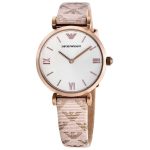 Emporio Armani Quartz Grey Dial Beige Leather Ladies Watch AR11126