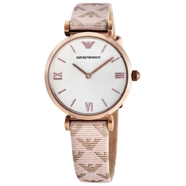Emporio Armani Quartz Grey Dial Beige Leather Ladies Watch AR11126