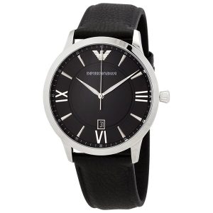 Emporio Armani Giovanni Quartz Black Dial Black Leather Men's Watch AR11210