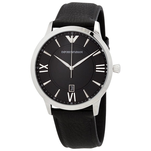 Emporio Armani Giovanni Quartz Black Dial Black Leather Men's Watch AR11210