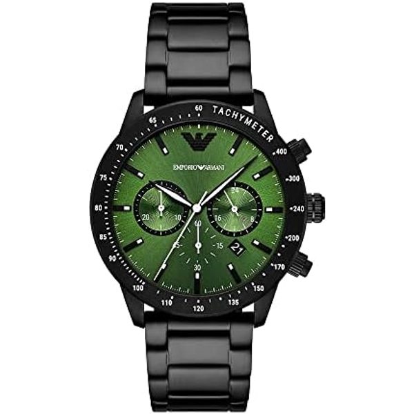 Emporio Armani Chronograph Green Dial Black Men's Watch AR11472