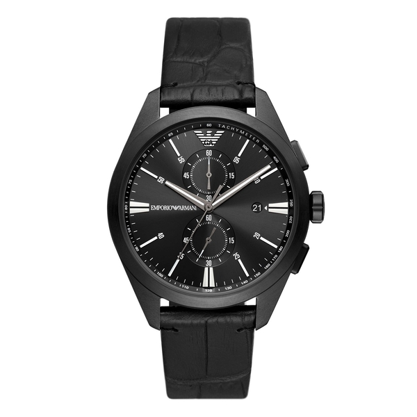 Emporio Armani Chronograph Black Leather Men's Watch AR11483