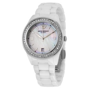 Emporio Armani Crystal Mother of Pearl Dial Ladies Watch AR1426
