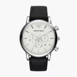 Emporio Armani Men's Chronograph White Dial Black Leather Watch AR1807