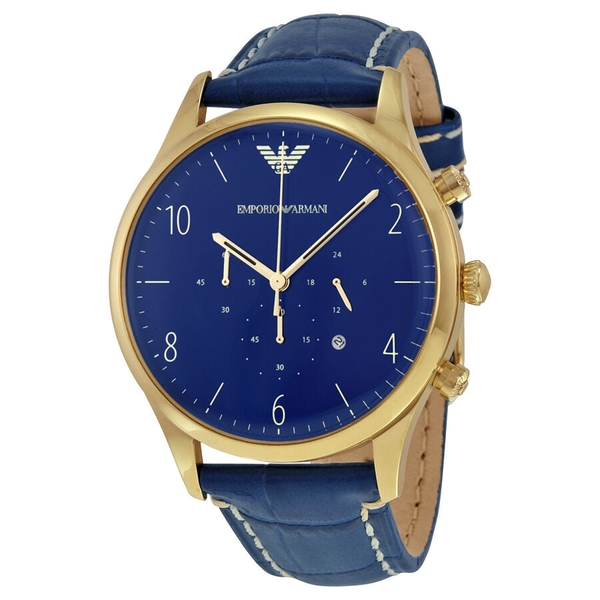 Emporio Armani Chronograph Blue Dial Blue Leather Men's Watch AR1862