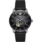 Emporio Armani Meccanico AR60026 Skeleton Dial Black Leather Strap Watch
