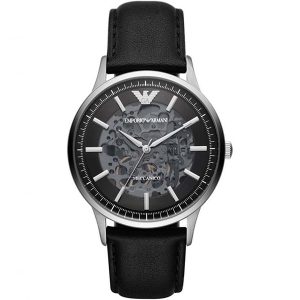 Emporio Armani Skeleton Leather Black Dial Automatic AR60038 Men's Watch