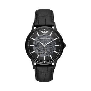 Emporio Armani Black Leather Automatic Watch AR60042