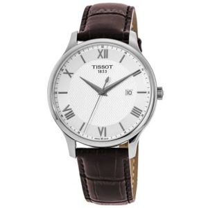 Tissot T-Classic Tradition Men's Leather Watch (42mm) - Silver Dial, Brown Leather Strap - T063.610.16.038.00