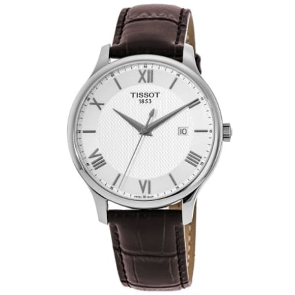 Tissot T-Classic Tradition Men's Leather Watch (42mm) - Silver Dial, Brown Leather Strap - T063.610.16.038.00