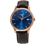 Tissot Tradition Men's Watch - Blue Dial with Rose Gold Accents & Brown Leather Strap (42mm)