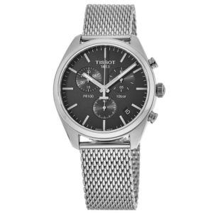 Tissot PR 100 Chronograph Men's Watch - Black Dial & Stainless Steel Mesh Bracelet (41mm)