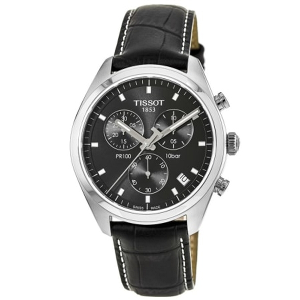 Tissot PR 100 Chronograph Men's Watch - Black Dial & Leather Strap (T101.417.16.051.00)