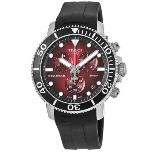 Tissot Seastar 1000 Chronograph Men's Watch - Red Dial, Black Rubber Strap (45.5mm)