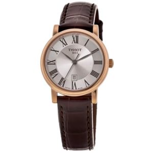 Tissot Carson Premium Women's Watch - Silver Dial & Brown Leather Strap (30mm)