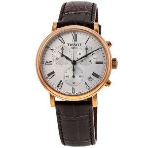 Tissot Carson Premium Chronograph Men's Watch - Rose Gold & Silver, Brown Leather Strap (T122.417.36.033.00)