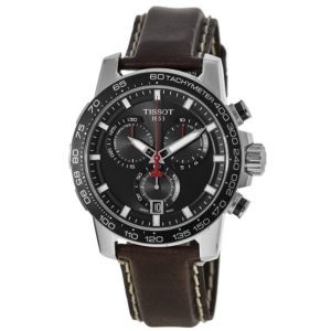 Tissot Supersport Chrono Men's Watch - Black Dial & Brown Leather Strap (45.5mm)