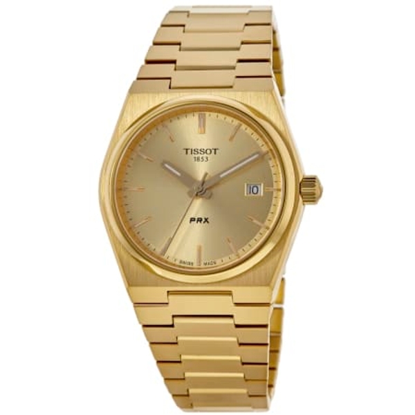 Tissot PRX 35mm Quartz Unisex Watch - Champagne Dial & Gold-Tone Steel Bracelet (T137.210.33.021.00)