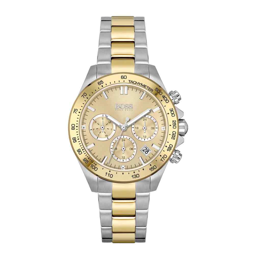 Hugo Boss Sport Lux Novia Women's Watch 1502618 Golden Dial Two-Tone Silver/Gold Bracelet