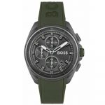 Hugo Boss Volane Chronograph Grey Dial Green Rubber Strap Watch For Men 1513952