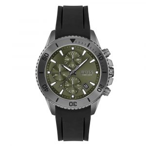 Hugo Boss Admiral Green Dial Black Silicon Rubber Strap Men's Watch 1513967