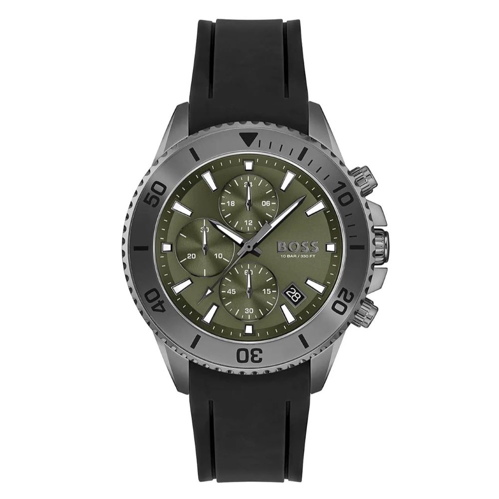 Hugo Boss Admiral Green Dial Black Silicon Rubber Strap Men's Watch 1513967