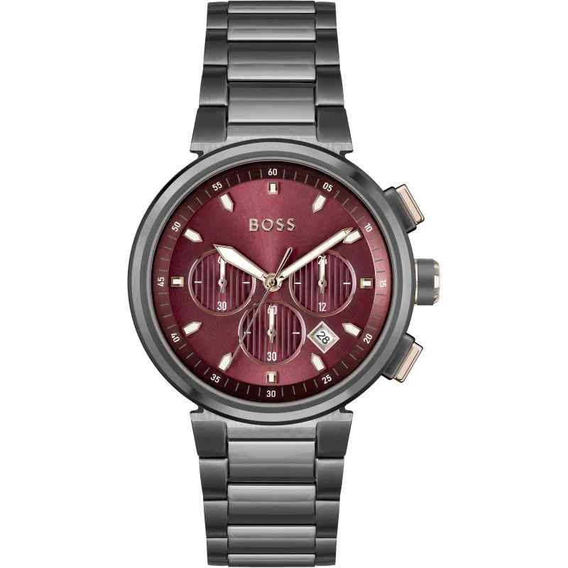 Hugo Boss Grey Steel Red Dial Chronograph Men's Watch 1514000