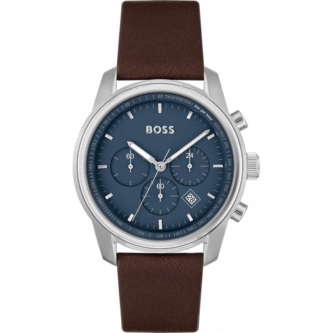 Hugo Boss Brown Leather Blue Dial Chronograph Men's Watch 1514002