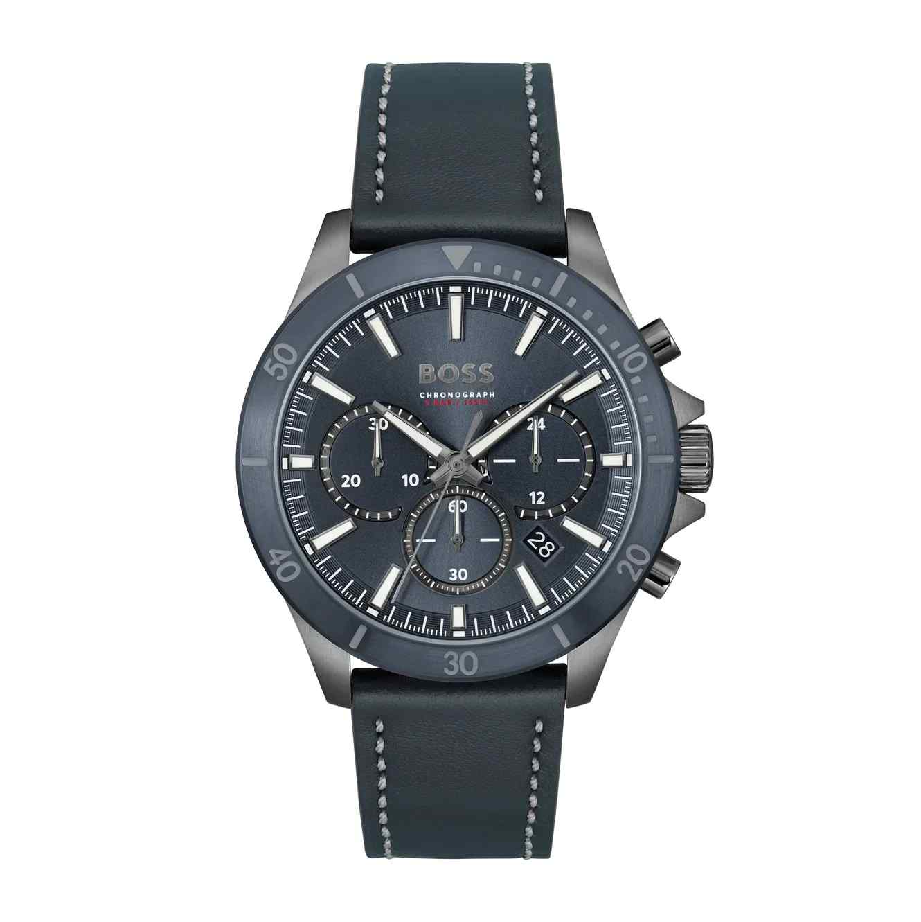 Hugo Boss Chronograph Quartz Watch For Men With Blue Leather Strap 1514056