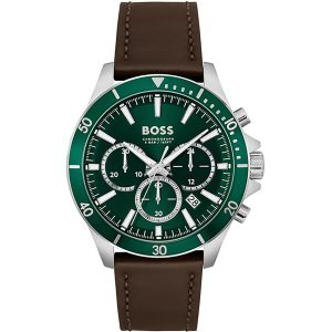 Hugo Boss Dark Brown Leather Green Dial Chronograph Men's Watch 1514098