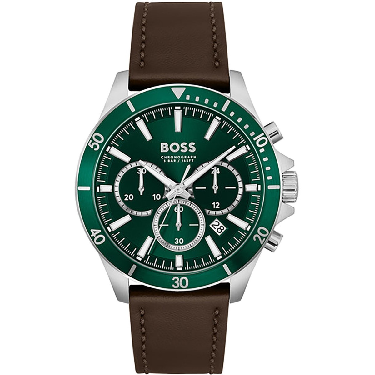 Hugo Boss Dark Brown Leather Green Dial Chronograph Men's Watch 1514098