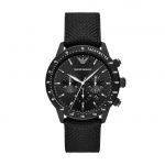 Emporio Armani AR11453 Men's Chronograph Black Fabric Strap Watch - Black