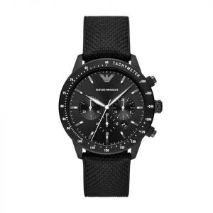 Emporio Armani AR11453 Men's Chronograph Black Fabric Strap Watch - Black