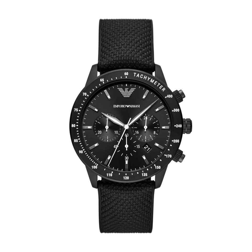 Emporio Armani AR11453 Men's Chronograph Black Fabric Strap Watch - Black
